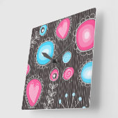 Grillige roze en blauwe harten en bloemen bloemmot vierkante klok (Hoek)