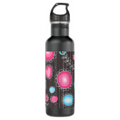 Grillige roze en blauwe harten en bloemen bloemmot waterfles  (Voorkant)