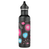 Grillige roze en blauwe harten en bloemen bloemmot waterfles (Rechts)