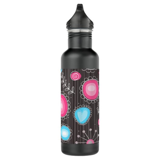 Grillige roze en blauwe harten en bloemen bloemmot waterfles  (Rechts)