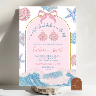 Grillige Roze en Blauwe Strandmeid Baby Shower Kaart