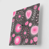 Grillige roze en grijze harten en bloemen bloemmot vierkante klok (Hoek)