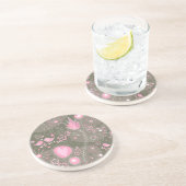 Grillige Roze en Grijze Harten, Vogels en Bloemen  Zandsteen Onderzetter (Zijkant)