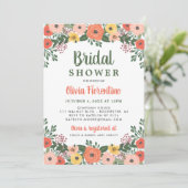 Grillige Roze en Oranje Bloemige Bruidsdouche Kaart (Staand voorkant)