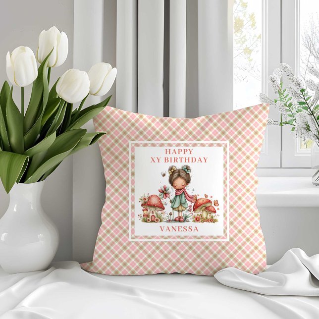 Grillige Roze Fee 6de Verjaardag Kussensloop Kussen (Whimsy Pink Fairy 6th Birthday Throw Pillow)