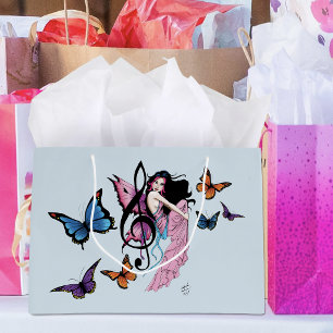 Grillige Roze Fee Blauwe Fantasie Muzieknoot Groot Cadeauzakje