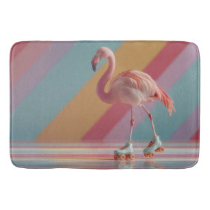Grillige Roze Flamingo op Rolschaatsen Badmat