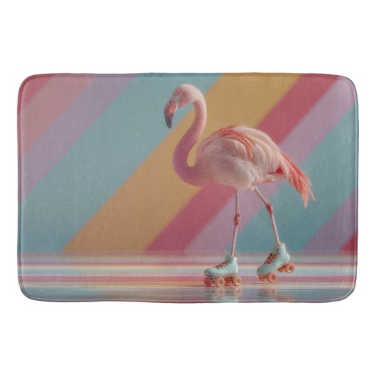 Grillige Roze Flamingo op Rolschaatsen Badmat (Voorkant)