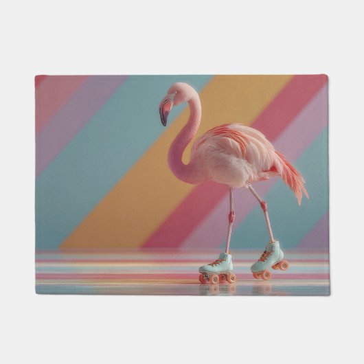 Grillige Roze Flamingo op Rolschaatsen Deurmat (Voorkant)