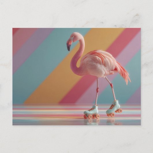 Grillige Roze Flamingo op Schaatsen Briefkaart (Voorkant)