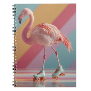 Grillige Roze Flamingo op Schaatsen Notitieboek