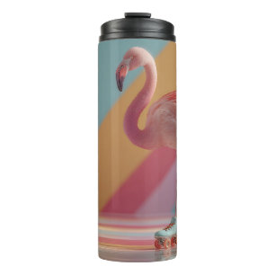 Grillige Roze Flamingo op Schaatsen Thermosbeker