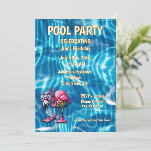 grillige roze flamingo Verjaardag Uitnodiging (Staand voorkant)