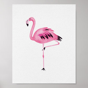 Grillige Roze Flamingo Waterverf Vogel Poster