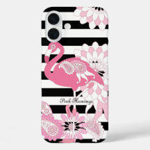 Grillige Roze Flamingo Zwart en Wit Gestreept