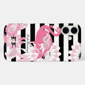 Grillige Roze Flamingo Zwart en Wit Gestreept Case-Mate iPhone Case (Achterkant (horizontaal))