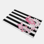 Grillige Roze Flamingo Zwart en Wit Gestreept Deurmat (Schuin)