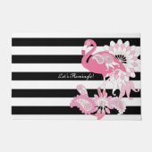 Grillige Roze Flamingo Zwart en Wit Gestreept Deurmat (Voorkant)