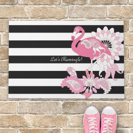 Grillige Roze Flamingo Zwart en Wit Gestreept Deurmat
