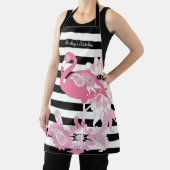 Grillige Roze Flamingo Zwart en Wit Gestreept Schort (Insitu)