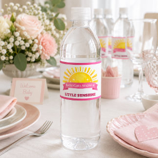 Grillige Roze Gele Kleine Zon Baby Shower Waterfles Etiket