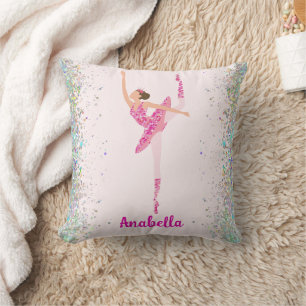 Grillige Roze Glitter Ballerina Gepersonaliseerde Kussen