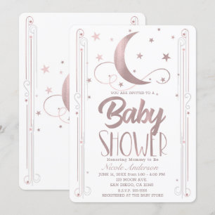 Grillige Roze Gouden Maan Sterren Baby Shower Kaart