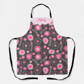 Grillige roze grijze harten en bloemen bloemrijke  schort (Voorkant)