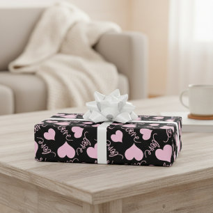 Grillige Roze Hart Doodles Liefdesschrift Cadeaupapier