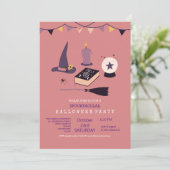 Grillige roze heksenthema kaart (Staand voorkant)