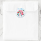 Grillige Roze Kerst Bloemrijke Zeeschildpad Ronde Sticker (Tas)