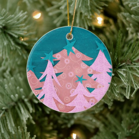Grillige Roze Kerstboom Keramisch Ornament (Boom)