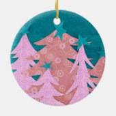 Grillige Roze Kerstboom Keramisch Ornament (Achterkant)