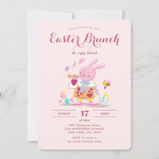 Grillige Roze Konijnentuin Paasbrunch Eierenjacht Kaart (Voorkant)