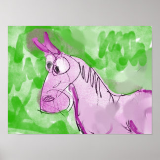 Grillige Roze Paard Canvas Kunstprint Poster