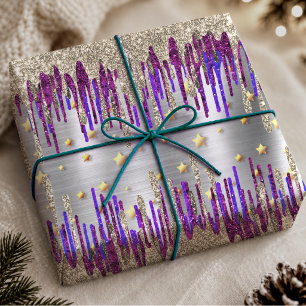 Grillige Roze Paarse Gouden Glitter Druppels Cadeaupapier