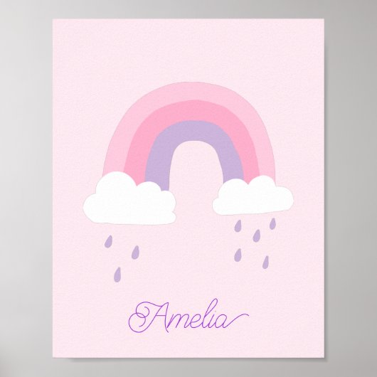 Grillige Roze Paarse Regenboog Regenwolken Naam Poster (Voorkant)