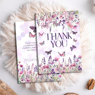 Grillige Roze Paarse Vlinders & Wilde Bloemen Bedankkaart