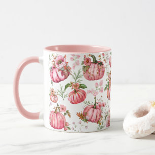Grillige Roze Pompoen Cottagecore Waterverf Mok