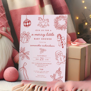 Grillige roze rode blije kleine meisje baby shower kaart