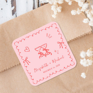 Grillige Roze Rode Golfkader Trouw Vierkante Sticker