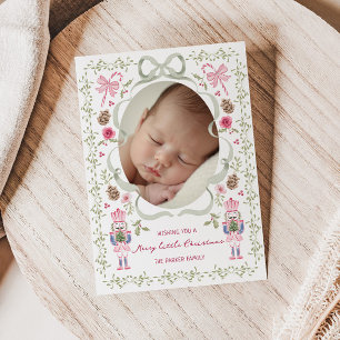 Grillige Roze Salie Notenkraker Boog Frame Feestdagenkaart