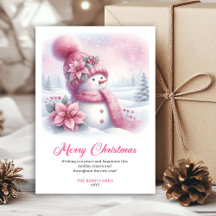 Grillige roze sneeuwman Kerst kinderkaart digitaal