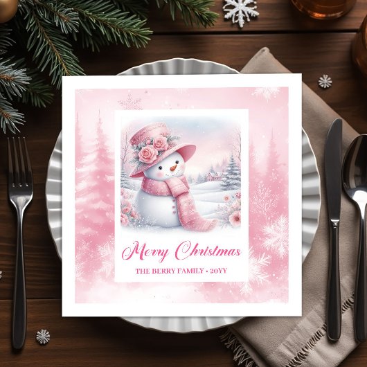Grillige Roze Sneeuwman Servetten Winter Kerstmis