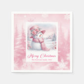 Grillige Roze Sneeuwman Servetten Winter Kerstmis (Voorkant)
