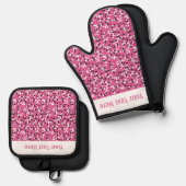 Grillige Roze Stippen Doodlepatroon Ovenwant & Pannenlap Set (Voorkant / Achterkant)