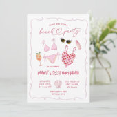 Grillige Roze Strandfeest Verjaardag Kaart (Staand voorkant)