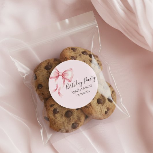 Grillige Roze Strik Verjaardagsfeestje Ronde Sticker