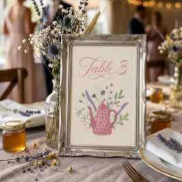 Grillige Roze Theepot BruiloftsTheeParty Tafelnumm Kaart