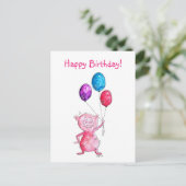 Grillige Roze Varken met Ballonnen Briefkaart (Staand voorkant)